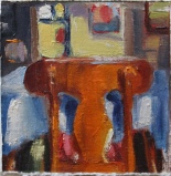 One Window and a Door, oil on paper, 3x3, framed under glass to 8x8